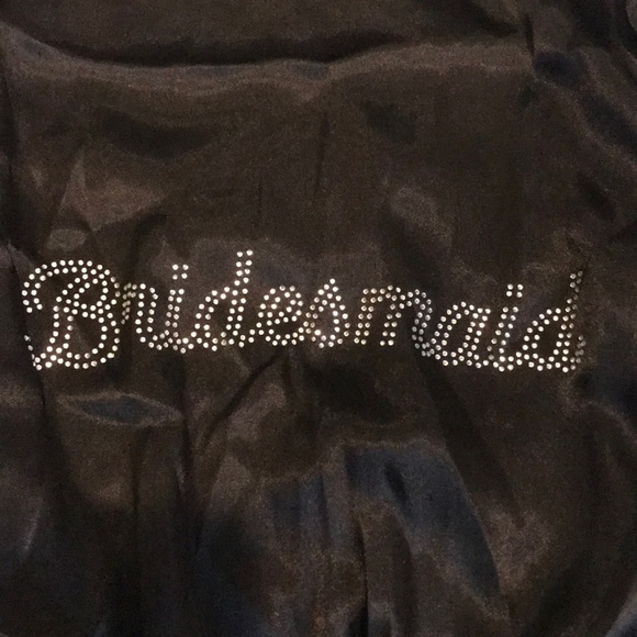 Black silk bridesmaid robe crystals letter E - Picture 4 of 4